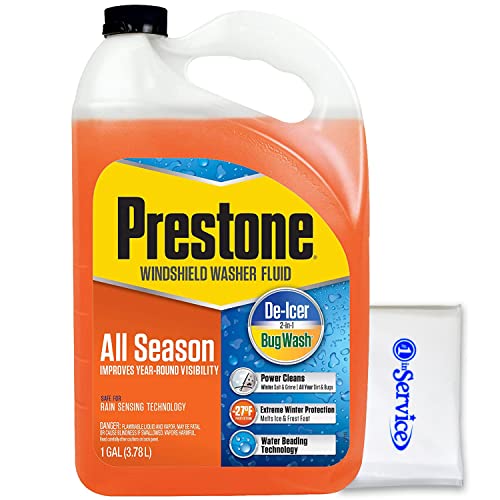 Prestone AS658 Deluxe 3-in-1 Windshield Washer Fluid, All Season, Bug Wash & De-Icer up to -27F, Water Beading Technology, Power Cleans, Safe For Rain Sensing Wipers 1 Gallon Includes NOIS Tissue Pack