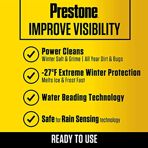 Prestone AS658 Deluxe 3-in-1 Windshield Washer Fluid, All Season, Bug Wash & De-Icer up to -27F, Water Beading Technology, Power Cleans, Safe For Rain Sensing Wipers 1 Gallon Includes NOIS Tissue Pack