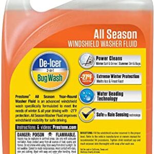 Prestone AS658 Deluxe 3-in-1 Windshield Washer Fluid, All Season, Bug Wash & De-Icer up to -27F, Water Beading Technology, Power Cleans, Safe For Rain Sensing Wipers 1 Gallon Includes NOIS Tissue Pack