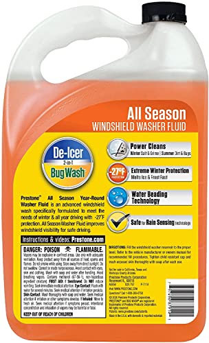 Prestone AS658 Deluxe 3-in-1 Windshield Washer Fluid, All Season, Bug Wash & De-Icer up to -27F, Water Beading Technology, Power Cleans, Safe For Rain Sensing Wipers 1 Gallon Includes NOIS Tissue Pack