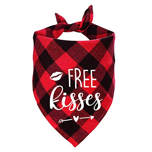 Ptzizi Funny Red Plaid Cotton Valentine's Day Triangle Dog Bandana, Small Medium Large Boys Girls Pet Dog Valentine's Day Wedding Holiday Party Decorations Scarf Bibs Gifts for Pet Dog Lovers