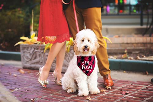 Ptzizi Funny Red Plaid Cotton Valentine's Day Triangle Dog Bandana, Small Medium Large Boys Girls Pet Dog Valentine's Day Wedding Holiday Party Decorations Scarf Bibs Gifts for Pet Dog Lovers