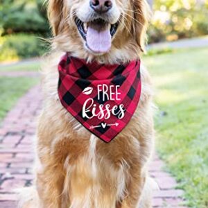 Ptzizi Funny Red Plaid Cotton Valentine's Day Triangle Dog Bandana, Small Medium Large Boys Girls Pet Dog Valentine's Day Wedding Holiday Party Decorations Scarf Bibs Gifts for Pet Dog Lovers