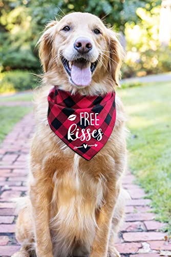 Ptzizi Funny Red Plaid Cotton Valentine's Day Triangle Dog Bandana, Small Medium Large Boys Girls Pet Dog Valentine's Day Wedding Holiday Party Decorations Scarf Bibs Gifts for Pet Dog Lovers