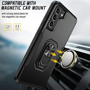 Oterkin for Samsung Galaxy S21 FE Case,Heavy Duty Military Grade Shockproof Case with Kickstand Ring Tempered Glass Screen Protector S21 FE Case Support Magnetic Car Mount (Black)