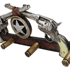 Ebros Gift Rustic Western Old World Dual Six Shooter Revolver Gun Pistols with Western Star 4 Pegs Coat Key Hat Leash Wall Hanging Bullet Ammo Shaped Hooks Country Decorative Organizer