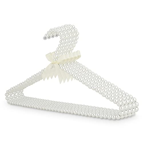 Linkidea 5 Pack Pearl Beaded Clothes Hangers, Plastic Elegant Clothes Dress Pants Hanger, Closet Coat Storage Organizer Standard Hangers (White)