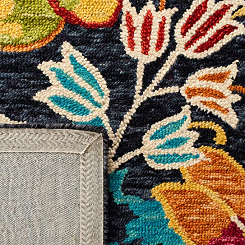 Safavieh Aspen Collection Accent Rug - 2' x 3', Charcoal & Blue, Handmade Boho Floral Wool, Ideal for High Traffic Areas in Entryway, Living Room, Bedroom (APN520H)