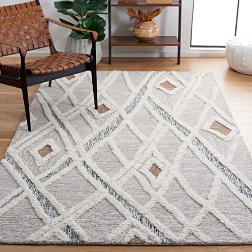 SAFAVIEH Casablanca Collection Area Rug - 5' x 8', Grey & Ivory, Handmade Moroccan Textured Wool, Ideal for High Traffic Areas in Living Room, Bedroom (CSB975F)