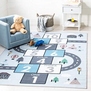 safavieh kids playhouse collection area rug - 8'9" x 12', grey & blue, non-shedding machine washable & slip resistant ideal for high traffic areas for boys & girls in playroom, bedroom (kph226f)