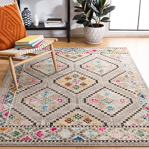 SAFAVIEH Madison Collection Area Rug - 8' x 10', Grey & Beige, Boho Tribal Distressed Design, Non-Shedding & Easy Care, Ideal for High Traffic Areas in Living Room, Bedroom (MAD481F)