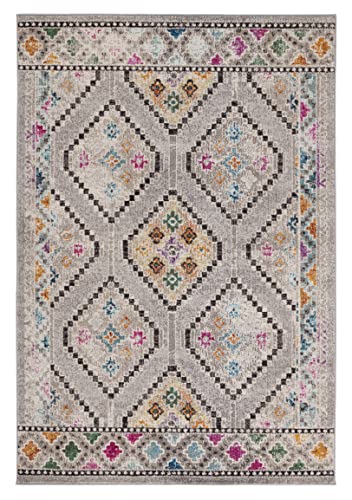 SAFAVIEH Madison Collection Area Rug - 8' x 10', Grey & Beige, Boho Tribal Distressed Design, Non-Shedding & Easy Care, Ideal for High Traffic Areas in Living Room, Bedroom (MAD481F)