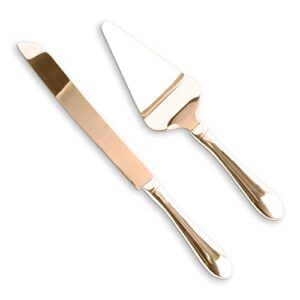 homi styles metallic rose copper gold stainless steel cake serving set - cake knife and server - cake serving set with serrated blade for easier cutting - holidays, birthdays, wedding, anniversary