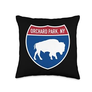 orchard park ny new york bison vacation souvenirs orchard park new york buffalo ny highway interstate sign throw pillow, 16x16, multicolor
