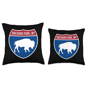 Orchard Park NY New York Bison Vacation Souvenirs Orchard Park New York Buffalo NY Highway Interstate Sign Throw Pillow, 16x16, Multicolor