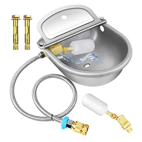 Automatic Animal Drinking Water Bowl with Float Valve, 304 Stainless Steel Kit Includes Bowl, Pipe, 2 Valves, Quick Connector Adapter and Countersunk Bolts.