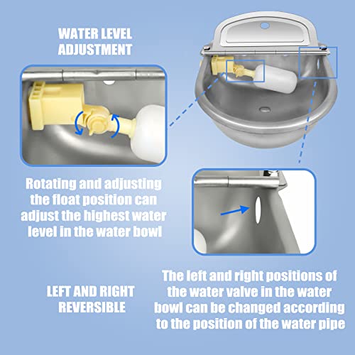 Automatic Animal Drinking Water Bowl with Float Valve, 304 Stainless Steel Kit Includes Bowl, Pipe, 2 Valves, Quick Connector Adapter and Countersunk Bolts.