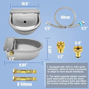 Automatic Animal Drinking Water Bowl with Float Valve, 304 Stainless Steel Kit Includes Bowl, Pipe, 2 Valves, Quick Connector Adapter and Countersunk Bolts.