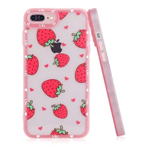 lsl compatible iphone 8 plus case iphone 7 plus case clear cute strawberry pattern design soft tpu anti-drop scratch resistant heavy duty protective wireless slim thin pink phone cover for women girls
