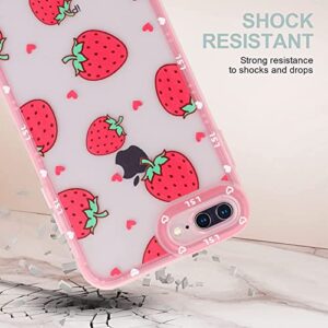 LSL Compatible iPhone 8 Plus Case iPhone 7 Plus Case Clear Cute Strawberry Pattern Design Soft TPU Anti-Drop Scratch Resistant Heavy Duty Protective Wireless Slim Thin Pink Phone Cover for Women Girls