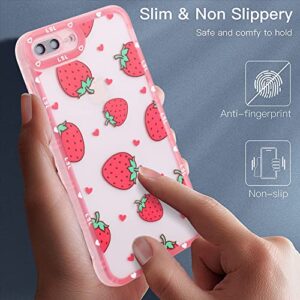 LSL Compatible iPhone 8 Plus Case iPhone 7 Plus Case Clear Cute Strawberry Pattern Design Soft TPU Anti-Drop Scratch Resistant Heavy Duty Protective Wireless Slim Thin Pink Phone Cover for Women Girls