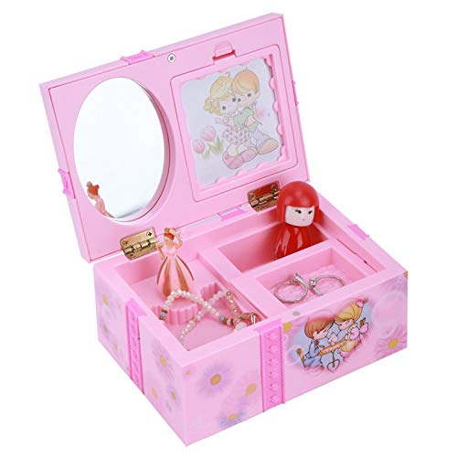 BORDSTRACT Dancing Girl Music Box, Plastic Pink Musical Jewelry Boxes for Rings Necklaces Bracelets Storage Home Decor Crafts