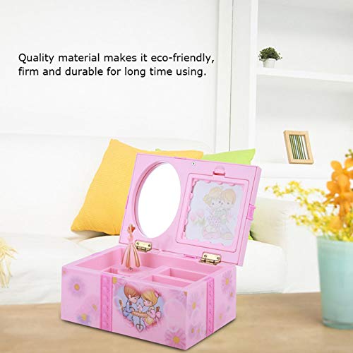 BORDSTRACT Dancing Girl Music Box, Plastic Pink Musical Jewelry Boxes for Rings Necklaces Bracelets Storage Home Decor Crafts