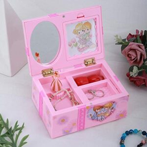 BORDSTRACT Dancing Girl Music Box, Plastic Pink Musical Jewelry Boxes for Rings Necklaces Bracelets Storage Home Decor Crafts