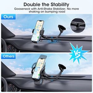 Car Phone Holder Mount, Windshield Phone Mount for Car, Washable Strong Suction Cup, Pulled-Down Support Feet Compatible with iPhone 14 13 12 SE 11 Pro Max XS XR, Galaxy Note 20 S20 S10 and More