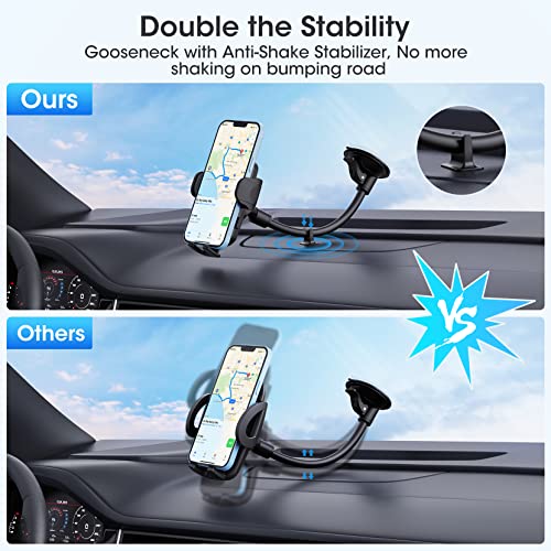Car Phone Holder Mount, Windshield Phone Mount for Car, Washable Strong Suction Cup, Pulled-Down Support Feet Compatible with iPhone 14 13 12 SE 11 Pro Max XS XR, Galaxy Note 20 S20 S10 and More