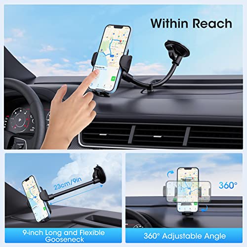 Car Phone Holder Mount, Windshield Phone Mount for Car, Washable Strong Suction Cup, Pulled-Down Support Feet Compatible with iPhone 14 13 12 SE 11 Pro Max XS XR, Galaxy Note 20 S20 S10 and More