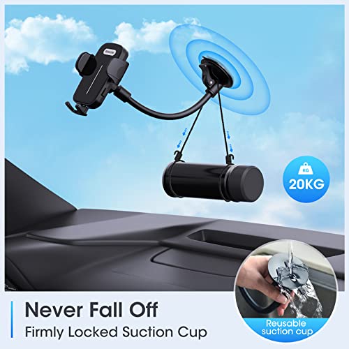 Car Phone Holder Mount, Windshield Phone Mount for Car, Washable Strong Suction Cup, Pulled-Down Support Feet Compatible with iPhone 14 13 12 SE 11 Pro Max XS XR, Galaxy Note 20 S20 S10 and More