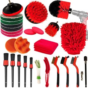 xboken 27pcs car cleaning kit with car detailing brush set,drill brush set,drill polishing pads kit,car cleaning tool kit for engine,wheels,interior,exterior,leather,air vents