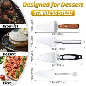 4 Pieces Pie Server Set Stainless Steel Pie Spatula Metal Pie Cutter Serrated Cake Server Wood Handle Pizza Server Slicer Flatware Cake Pie and Pastry Servers for Kitchen Cutting Serving Desserts