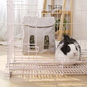 rabbit hay feeder bag, guinea pig hay feeder storage,sack hay bag feeding bag hay feeder storage for chinchilla hamsters rabbit guinea pig small animals (l, grey)