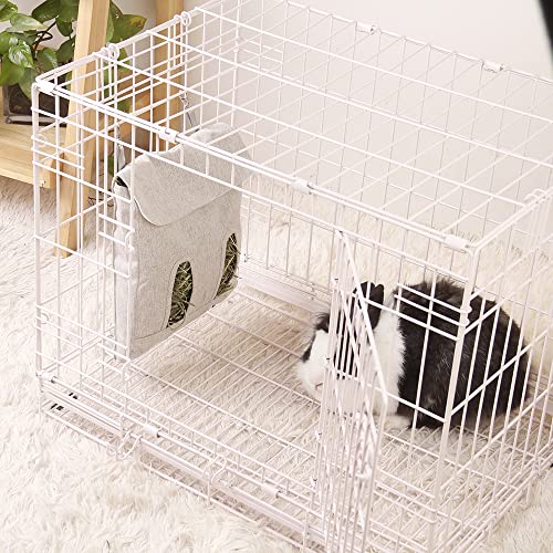 Rabbit Hay Feeder Bag, Guinea Pig Hay Feeder Storage,Sack Hay Bag Feeding Bag Hay Feeder Storage for Chinchilla Hamsters Rabbit Guinea Pig Small Animals (L, Grey)