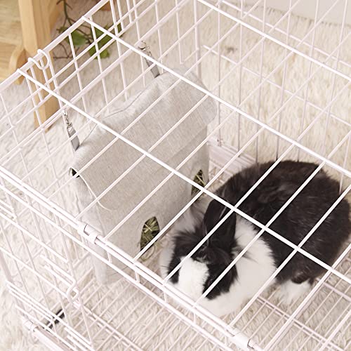 Rabbit Hay Feeder Bag, Guinea Pig Hay Feeder Storage,Sack Hay Bag Feeding Bag Hay Feeder Storage for Chinchilla Hamsters Rabbit Guinea Pig Small Animals (L, Grey)