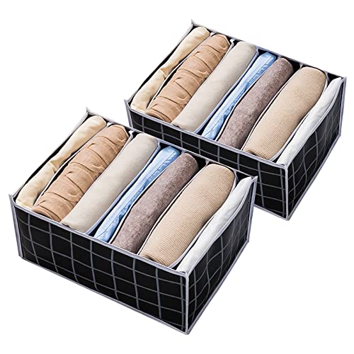 Yonchic 2Pcs Wardrobe Clothes Organizer, Thick Non-woven Fabric Washable Folded Organizer for Underwear, Socks, Scarves, Leggings, Skirts, T-shirts, Jeans(Classic Haig)