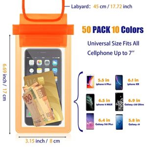 Flutesan 50 Pack Clear Waterproof Phone Pouch Universal Waterproof Phone Case Waterproof Pouch Dry Bag with Lanyard for Water Games Protect