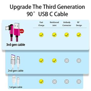 Teeind USB C Angle Cord: [90 Degree/6ft/4Pack] Nylon USB C Cable Compatible with Samsung Galaxy S10/S10e/9/Note 10, Charger Cable-[Blue/Black/Magenta/Purple]