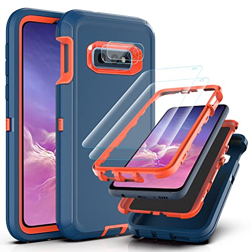 YmhxcY Cases with Explosion-Proof Film[2 Pack] and Camera Lens Screen Protective Film[2 Pack], Heavy Protection Cover for Samsung Galaxy S10E-Blue and Orange