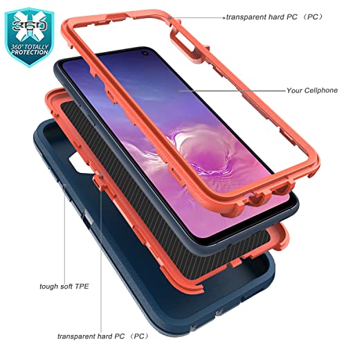 YmhxcY Cases with Explosion-Proof Film[2 Pack] and Camera Lens Screen Protective Film[2 Pack], Heavy Protection Cover for Samsung Galaxy S10E-Blue and Orange