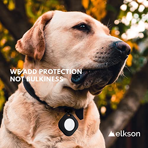 Elkson Air Tag Holder for Apple AirTag, Keychain AirTags Case with Stainless Steel Key Ring, Protective Airtag Holder Case Cover, Holders for Dog Collars, Car Keys, Backpacks, Square Series, 2 Pack