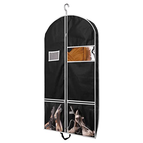 Black Garment Bag With Pockets Hanging Garment Bag Suit Bag Hanging Bags For Clothes Travel Suit Cover Kids Dance Coat Garment Bags For Travel For Women Dress Travel Garment Bag (Medium, Black)