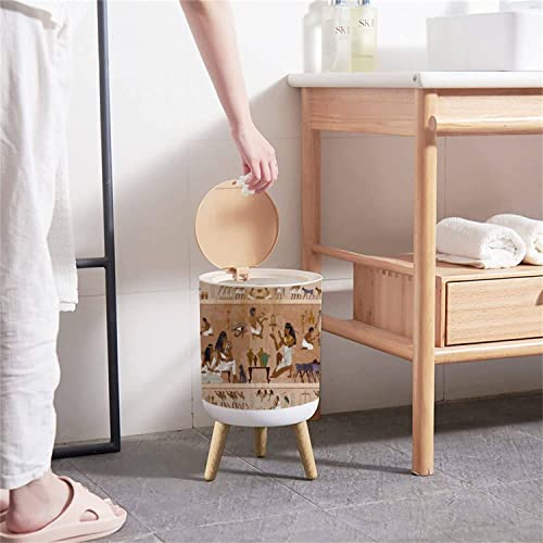 Small Trash Can with Lid Ancient Egypt Frescoes Life of egyptians Agriculture Workmanship Round Recycle Bin Press Top Dog Proof Wastebasket for Kitchen Bathroom Bedroom Office 7L/1.8 Gallon