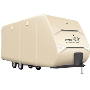 rvmate travel trailer cover, oxford rv trailer cover for 24’-27’, 300d polyester camper cover with quick side door access, air vent design, w/maintenance accessory