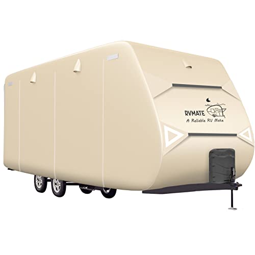 RVMATE Travel Trailer Cover, Oxford RV Trailer Cover for 24’-27’, 300D Polyester Camper Cover with Quick Side Door Access, Air Vent Design, w/Maintenance Accessory