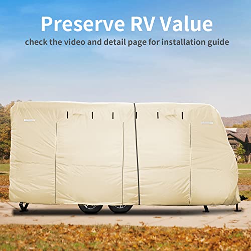 RVMATE Travel Trailer Cover, Oxford RV Trailer Cover for 24’-27’, 300D Polyester Camper Cover with Quick Side Door Access, Air Vent Design, w/Maintenance Accessory