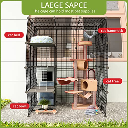 Eiiel Outdoor Cat House Cat Cages Enclosure with Super Large Enter Door, Balcony Cat Playpen with Platforms,DIY Kennels Crate Large Exercise Place Ideal for 1-4 Cats