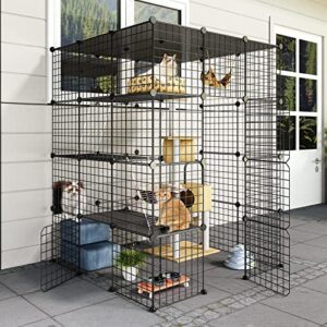 Eiiel Outdoor Cat House Cat Cages Enclosure with Super Large Enter Door, Balcony Cat Playpen with Platforms,DIY Kennels Crate Large Exercise Place Ideal for 1-4 Cats